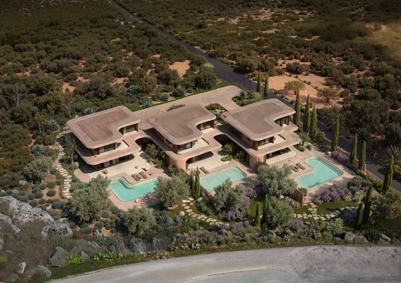 Aegean Residencies villas set among trees and terrain