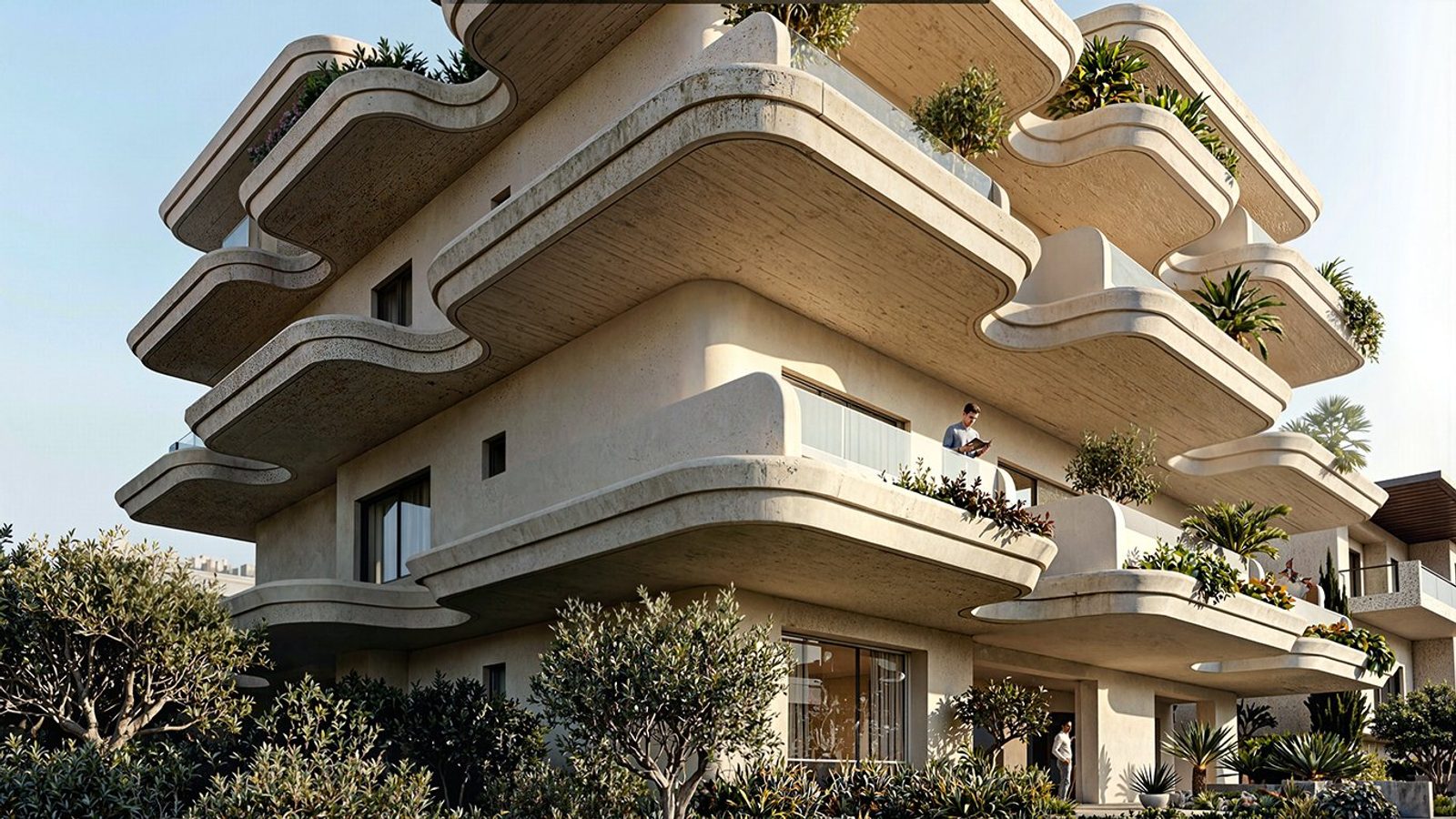 Exposed concrete facade detail at KP Residential Complex