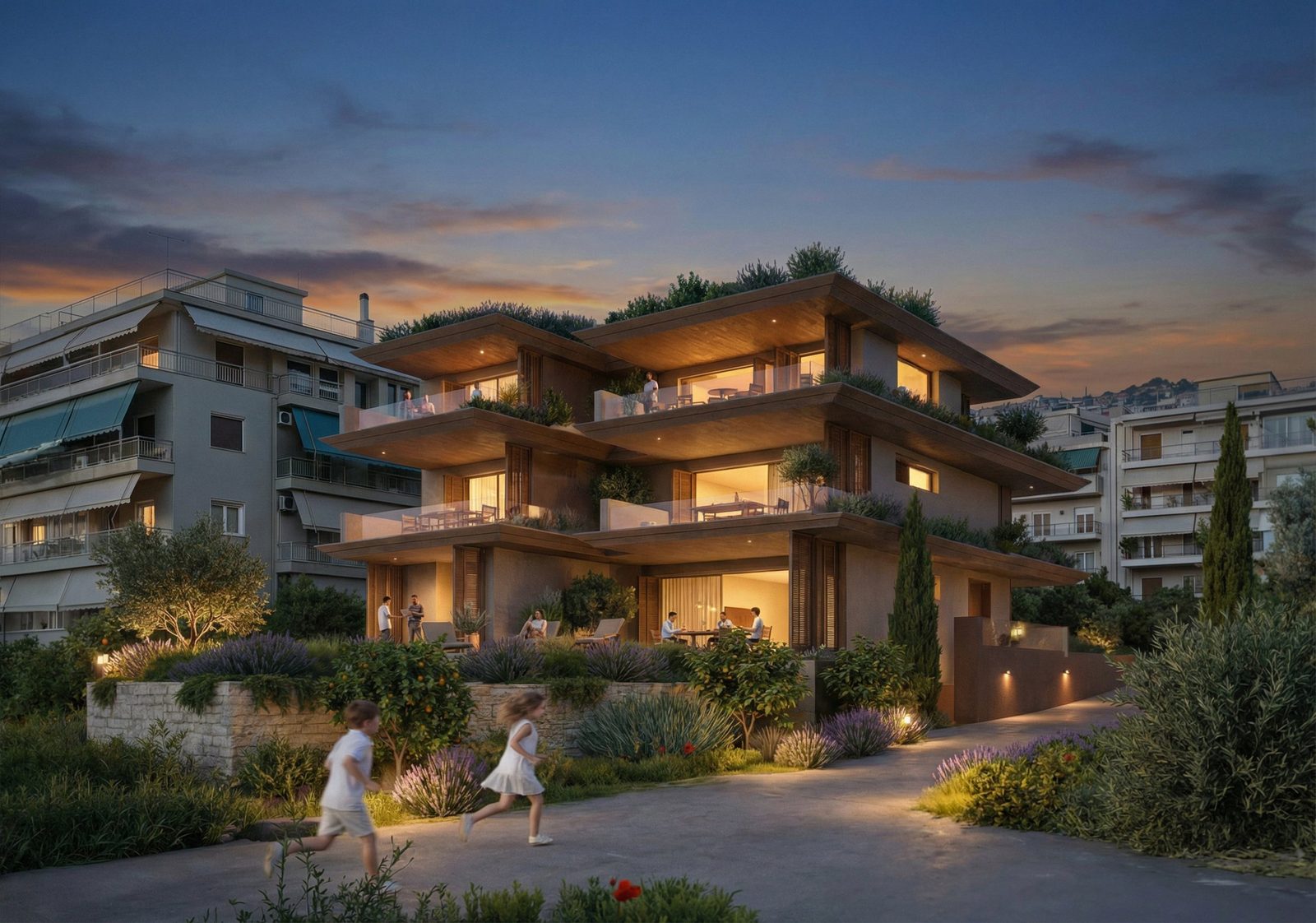 SM Residencies — exposed concrete residential complex in Halepa overlooking the Old Port of Chania